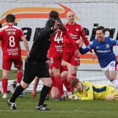 Jordan Stewart celebrates breaking the deadlock at Shamrock Park for Linfield against Portadown. Pic by Pacemaker.