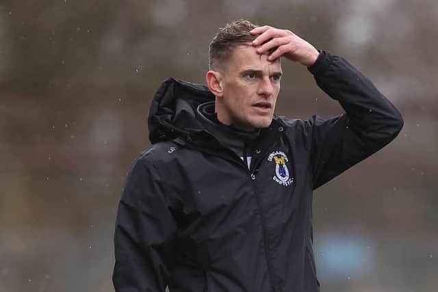 Dungannon Swifts boss Dean Shiels during Saturday's defeat by Ballymena United. Pic by Pacemaker.