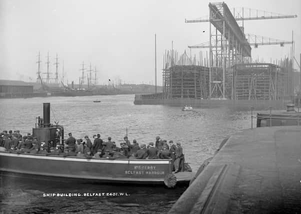 No 5 Ferry, Belfast Harbour. Ship workers crossing the Lagan at the docks in Belfast. NLI Ref.: L_ROY_02401. Picture: National Library of Ireland