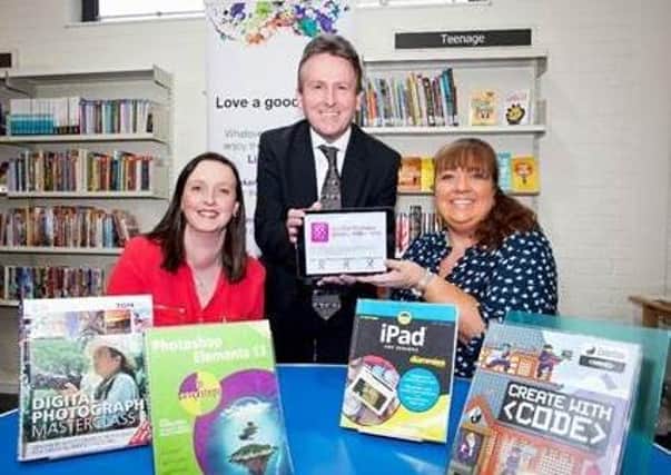 Pictured launching Digital Learning Day, which takes place on Thursday 23 April: (From Left) Angela McCartney, Communities Executive, Business in the Community’ Jim O’Hagan, Chief Executive, Libraries NI and Leslie Smyth, Digital Inclusion Comms Manager Enterprise Shared Services at Department of Finance.