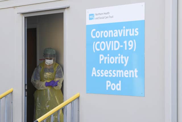 The Coronavirus pod and COVID-19 virus testing procedures set-up beside the Emergency Department  in Northern Ireland