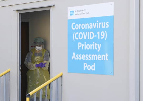 The Coronavirus pod and COVID-19 virus testing procedures set-up beside the Emergency Department  in Northern Ireland