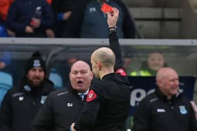 Ballymena United manager David Jeffrey is shown a red card by referee Steven Gregg against Coleraine on March 7. Pic by INPHO.