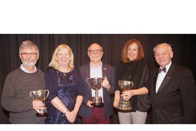 Ballymena Drama Festival 2020 Acting Awards, (left to right): Alan Marshall from Clarence Players with the award for Best Actor won by his colleague Stephen Connolly in their production of 'Painting Churches', Festival Adjudicator, Jennifer Scott-Reid, Steve Emerson with his award for Best Suppoting Actor for his role in Holywood Players production of 'Absent Friends', Joanne Hughes from Theatre 3 with the award for Best Actress won by her fellow actress, Sarra Donnelly for her role in their production of 'Agnes of God', Mac Pollock, Festival Chairman.