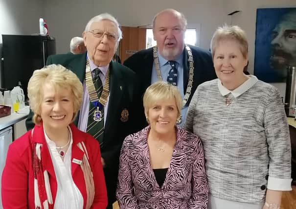 Herbie Parker (Lions Club), Jim Beggs (Rotary Club) , May Anderson (Hope Centre), Anne Henry (Hope Centre) and Lynda Bell (Rotary Club Ballymena) at the Hope Centre's 20th anniversary celebation