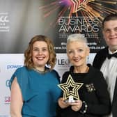 Sandra Bolan and Marie Marin collected the Best Social Enterprise Business Award on behalf of winner Employers for Childcare from award sponsor David Arthurs of Social Enterprise NI.