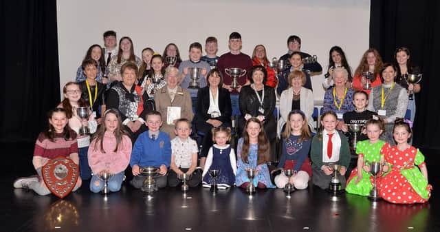 The main prize winners at the final night of the 2020 Portadown Speech Festival pictued with the platform party. INPT11-201.