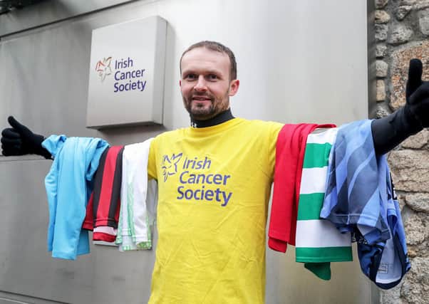 Glenavon's Conan Byrne during his Dublin charity walk. Pic by INPHO.