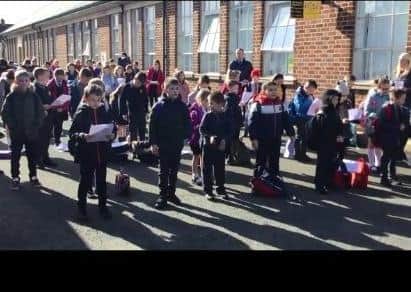 Last day at Hart Memorial Primary School, Portadown singing