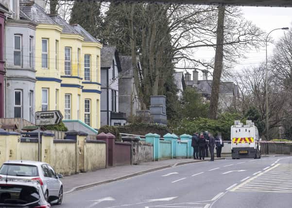 The scene on Galgorm Road in Ballymena where a man has been murdered. Pic Steven McAuley/McAuley Multimedia
