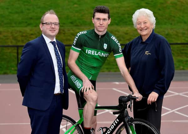 Matthew Teggart with Lady Mary Peters  and the second photo is  Alyn Spratt, Head of Sport NI & RoI, Bluefin Sport
