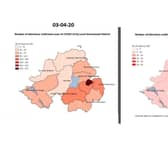 LEFT: The latest map issued by the PHA on 03/04/20; RIGHT: The first map from the PHA, dated 24/03/20 (note the keys are different on each)