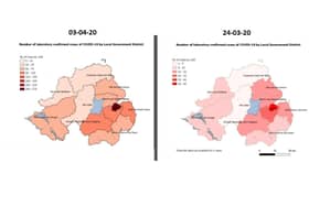 LEFT: The latest map issued by the PHA on 03/04/20; RIGHT: The first map from the PHA, dated 24/03/20 (note the keys are different on each)