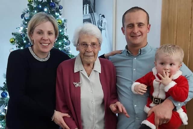 Kelda with her Granny Margaret Wilkinson, her brother Jonathan and her youngest son, Lewis, at Christmas