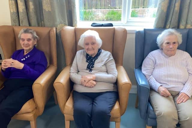 May May (centre) with her friends at Rosemount, Iris McCoo (left) who had also had Covid-19 symptoms, and Phyllis Murphy