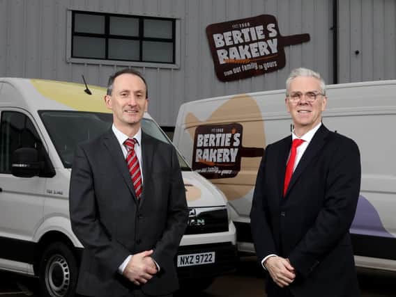 Launching Bertie's Bakery is chief executive officer, Brian McErlain (right) and Eamonn Taggart, trading manager with the Henderson Group.
