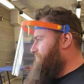 Teacher Daniel Cupples, from Carrickfegus Academy's Technology and Design department, sporting a visor.