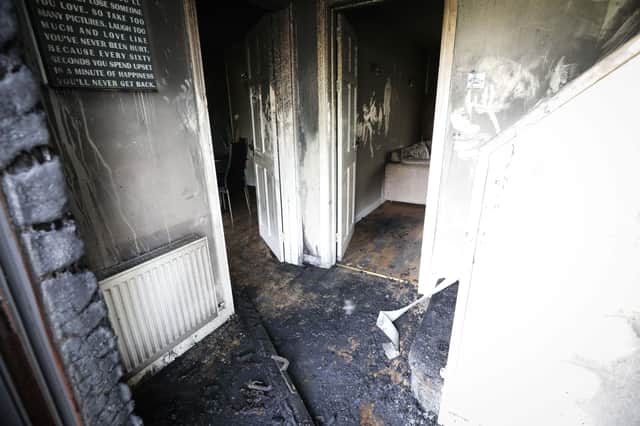 Damage to the interior of the house.
 
Photo by Kelvin Boyes / Press Eye.