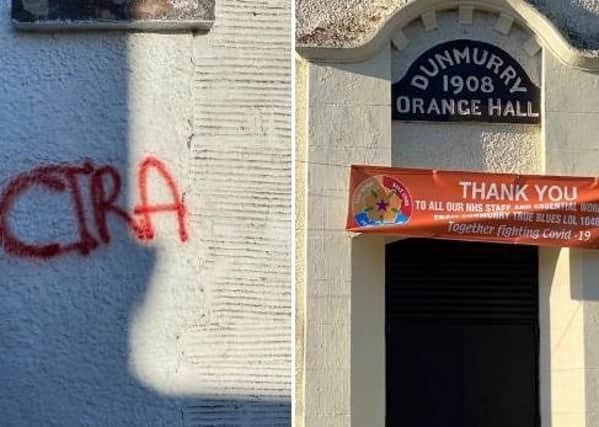 Sectarian graffiti at Dunmurry Orange Hall