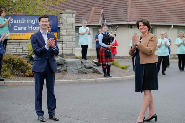 Jonathan Buckley MLA with DUP party leader Arlene Foster at Sandringham Care Home in Portadown.