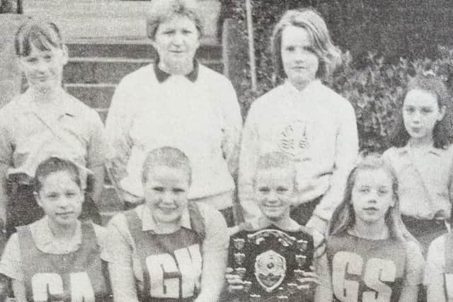 The Greenisland Primary School team who won te Newtownabbey Schools Netball League with teacher Helen Thompson.
1991