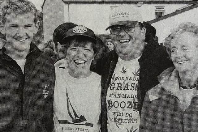 The crew of Juffra enjoying the Millbay Regatta. 
1999