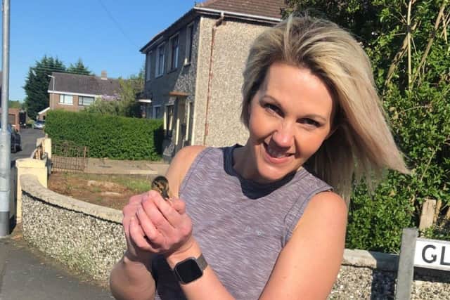Deborah Donaldson with one of the little ducklings which were lost in Lurgan