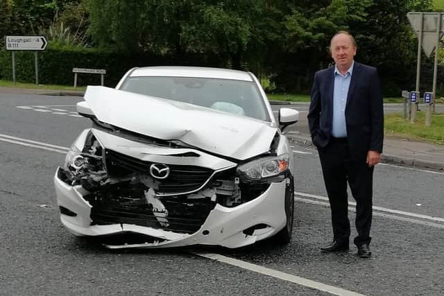 William Irwin MLA at the scene of this morning's crash on the Armagh Road, Portadown.