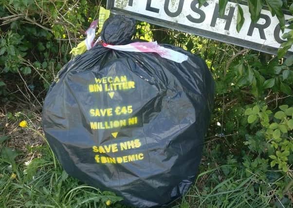 One of the bags of rubbish gathered by Evelyn McBurney, who says the amount of litter has decreased dramatically since lockdown