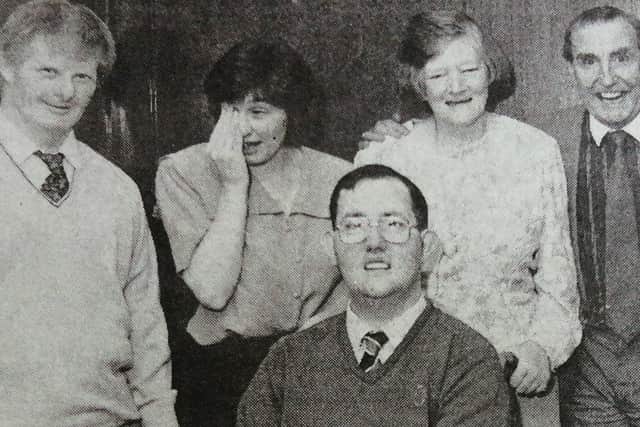 Members of the Carrick Gateway Club pictured with cabaret star Sammy Mackie at the Gateway 25th anniversary party.
1991