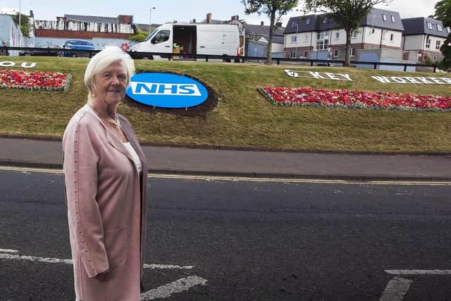 Ald Audrey Wales MBE at the display to the NHS in Ballymena.