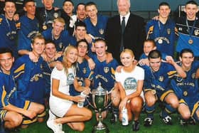 Henry McStay and the Leeds United team at the Milk Cup in 2002. They beat Panathinaikos of Greece 4-0 to lift Premier trophy at Coleraine Showgrounds