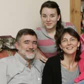 Lucia Quinny Mee, at home in Ballycastle with her parents and sister