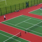 An aerial shot of City of Derry Tennis members during Monday evening's sessions at Foyle College.