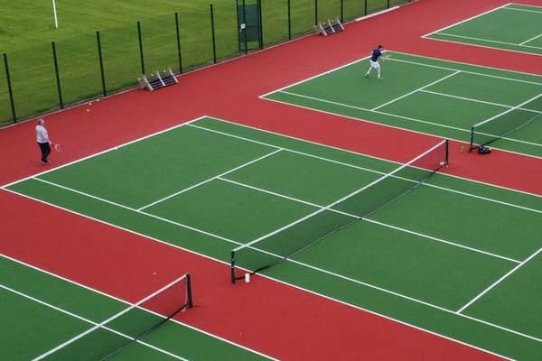 An aerial shot of City of Derry Tennis members during Monday evening's sessions at Foyle College.