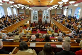 A packed church at Rev David Latimer’s retirement service in January. He said he welcomed  IVU’s ‘healthy’ criticism of his stance