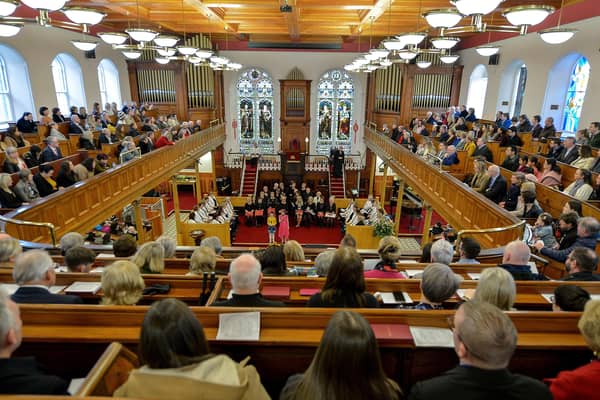 A packed church at Rev David Latimer’s retirement service in January. He said he welcomed  IVU’s ‘healthy’ criticism of his stance