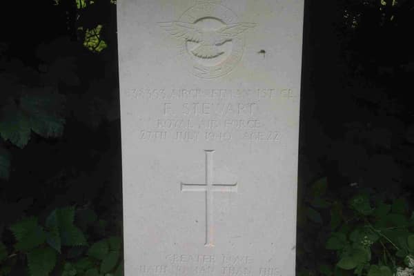 The head stone marking the grave of Frederick Stewart from Cookstown killed in 1940.