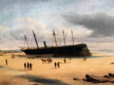 SS Great Britain on the sands at Dundrum, this picture was painted by the Irish artist Matthew Kendrick