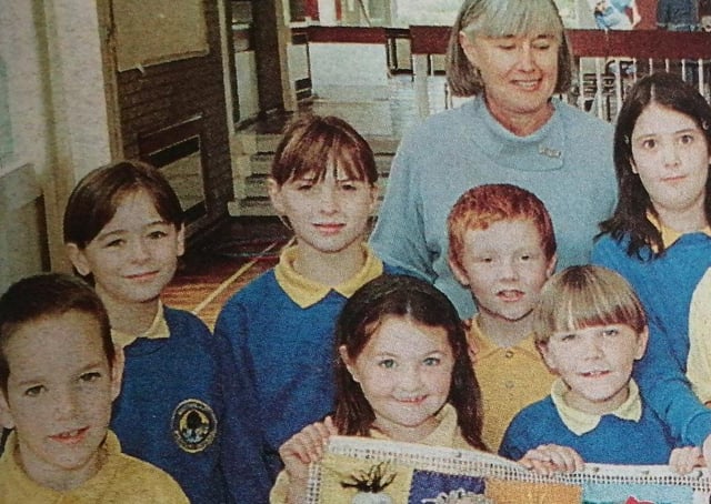 Some of the P4-P7 classes at Antiville Primary School whose work is to go on display at the Millennium Dome.1999
