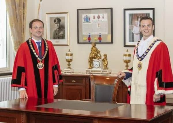 The new Mayor and Deputy Mayor of Mid and East Antrim, Cllr Peter Johnston (R) and Cllr Andrew Wilson