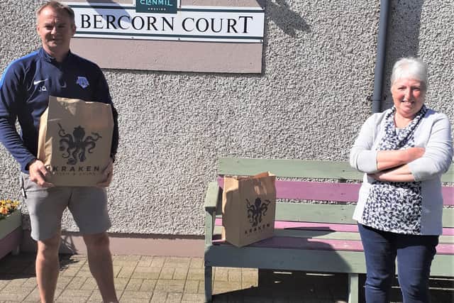 Jason Quigley making a delivery to Abercorn Court
