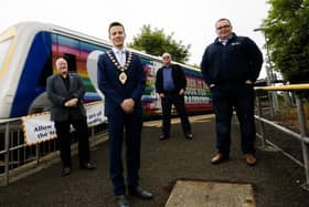 Mayor of Mid and East Antrim, Councillor Peter Johnston with Councillor Marc Collins, Alderman Billy Ashe MBE and David Hilditch MLA.