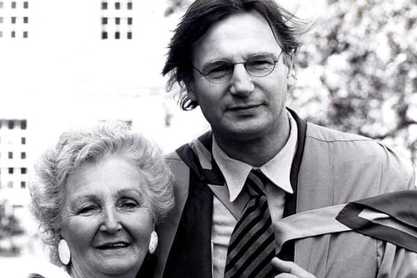 Ulster born actor Liam Neeson with his mother Kitty after he was awarded an honorary Masters degree for his services to the arts..