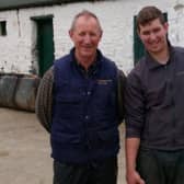 Father and son David and Gordon Crockett in their farmyard on the Londonderry side of the border