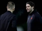 Ex-Dundalk coach Ruaidhri Higgins shares a joke with St Patrick's Athletic manager Stephen ODonnell.