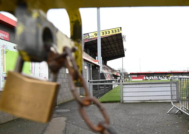 Crusaders Football Club's Seaview ground following the introduction of lockdown in March. Pic by Pacemaker.
