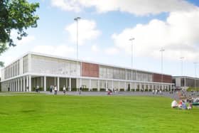 A perspective of the new South Lake Leisure Centre in Craigavon.