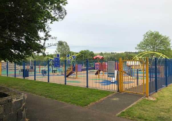 The locked play park at Ballyclare's Sixmilewater River Park. Pic by Cllr Michael Stewart.