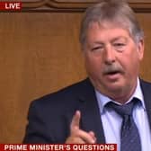 Sammy Wilson MP challenges the Prime Minister about claims that Larne port must prepare to become a border control post. (Photo: BBC)